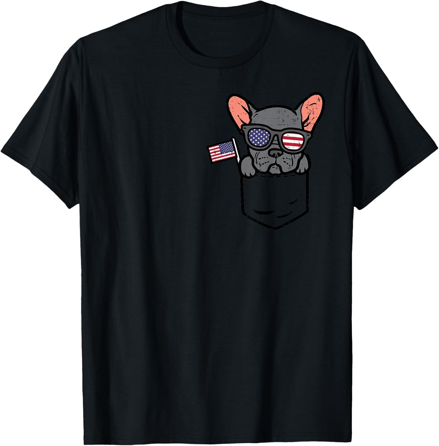 French Bulldog Pocket Frenchie American USA 4th Of July Dog T-Shirt - T-Shirt | Black