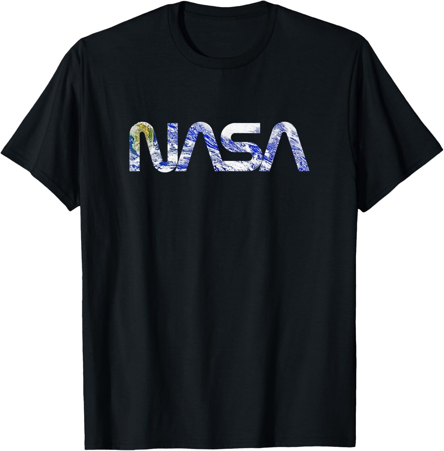 NASA Earth Photo Filled Worm Logo Space Science T-Shirt - T-Shirt | Black