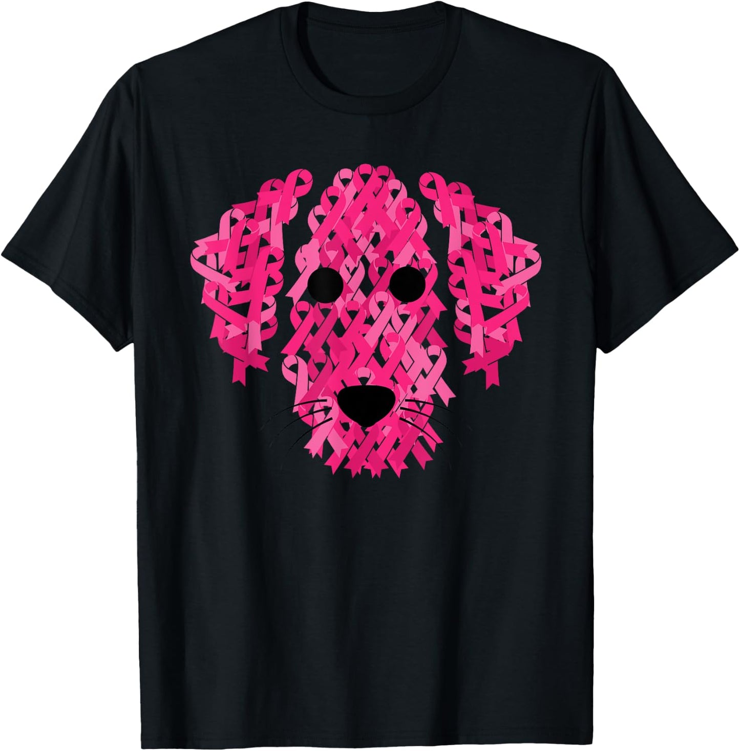 Pink Ribbon Dog Inspirational Breast Cancer Awareness Gift T-Shirt - T-Shirt | Black