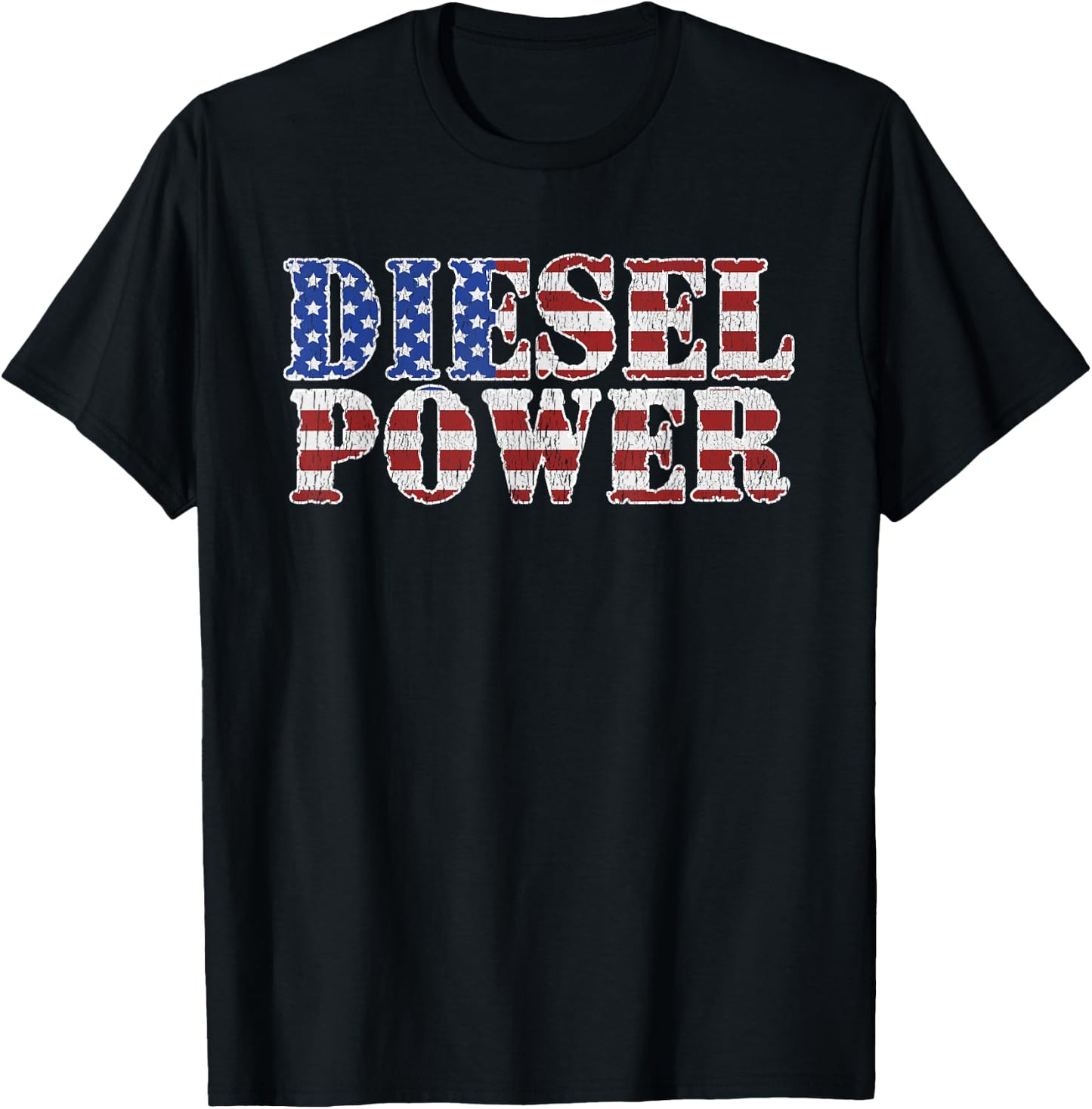 Diesel Power American Flag Funny Truck Mechanic Gift T-Shirt - T-Shirt | Black