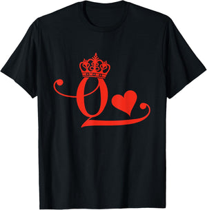 King & Queen of Hearts Matching Couple Saint Valentine's Day T-Shirt - T-Shirt | Black