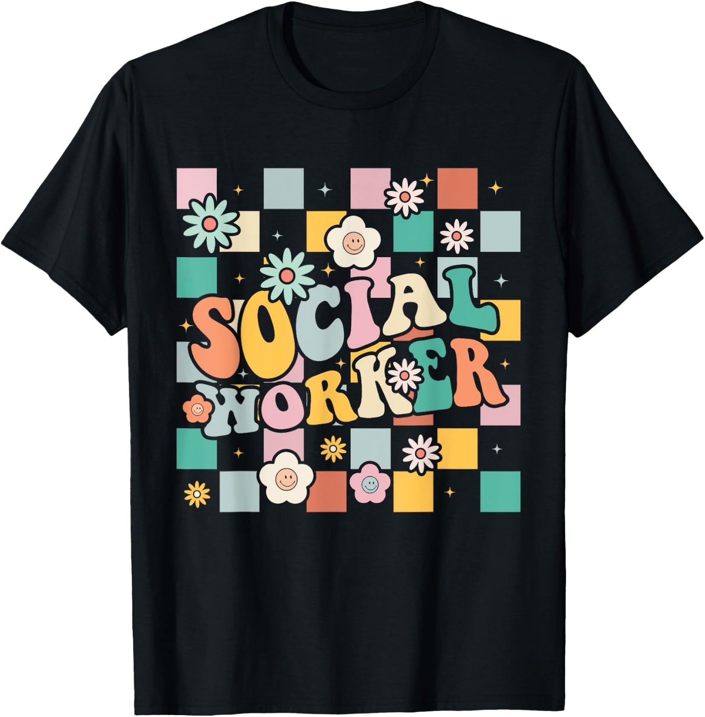 Social Worker Social Work Month Funny Work Love groovy T-Shirt - T-Shirt | Black