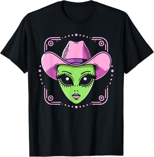 Alien Cowgirl Has Space Western UFO Howdy Rodeo Country T-Shirt - T-Shirt | Black