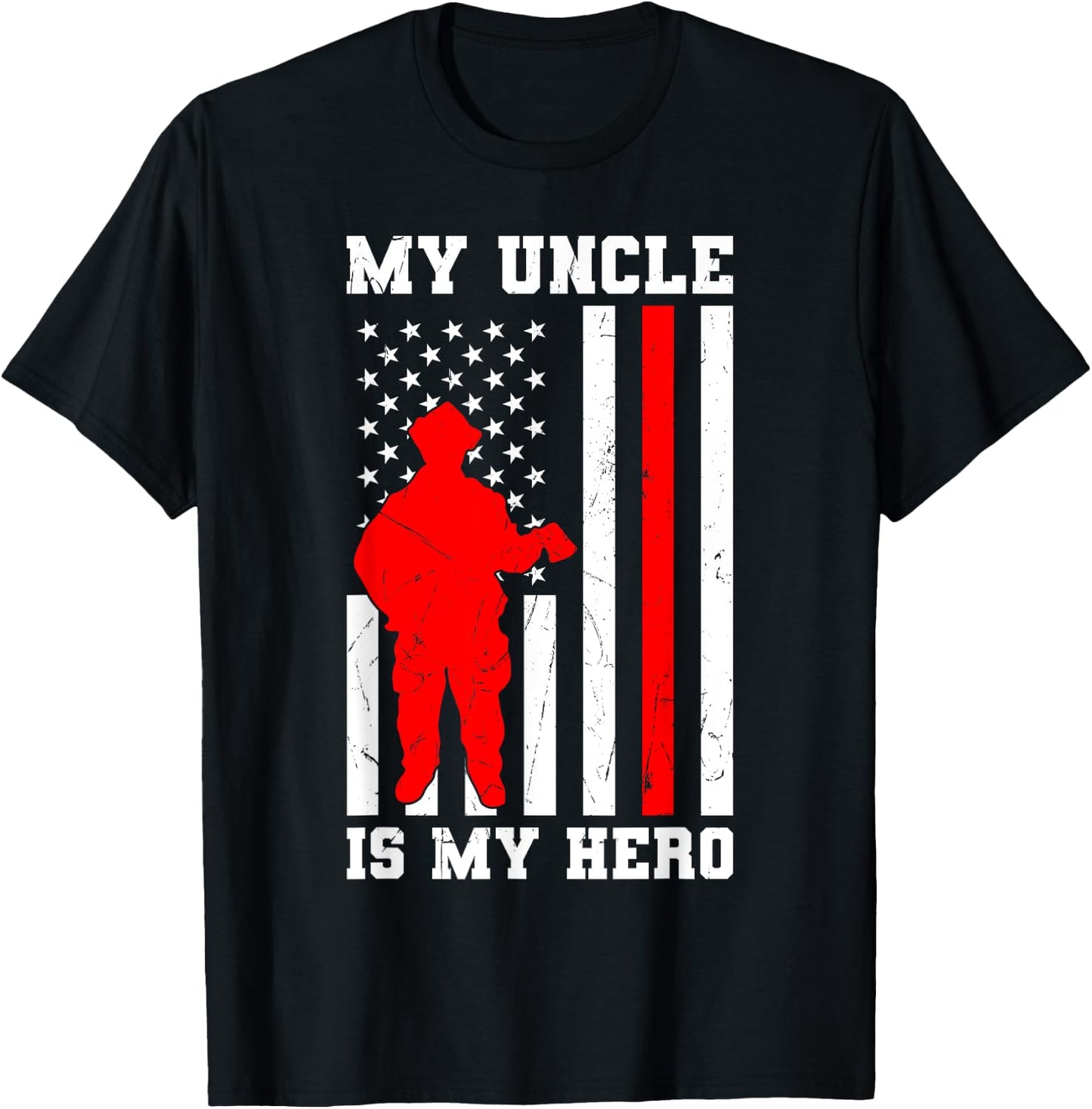 My Uncle is my Hero Firefighter Thin Red Line Flag T-Shirt - T-Shirt | Black