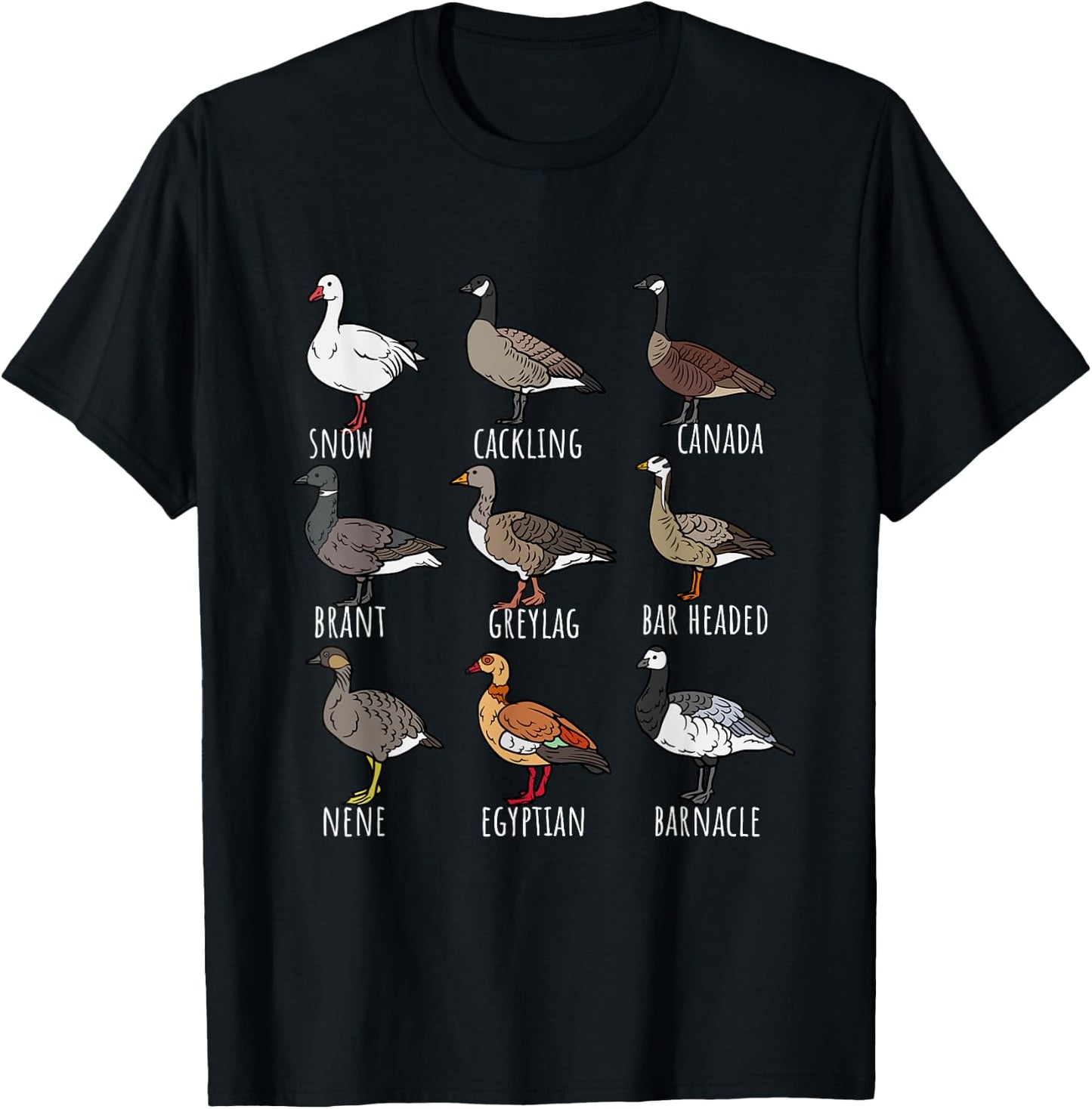 Type Of Geese Chart Variety For Nature Lovers Bird Watchers T-Shirt - T-Shirt | Black