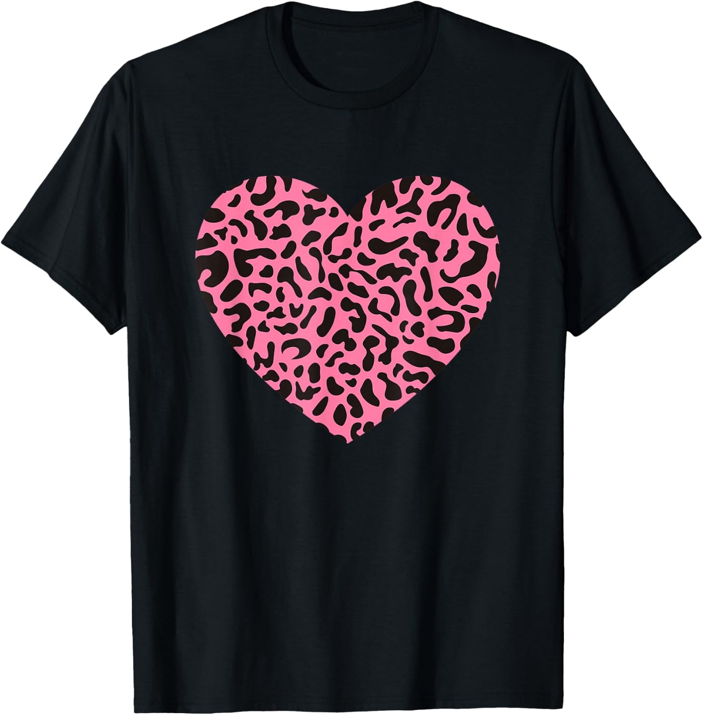 Pink Leopard Skin Cheetah Print Heart Gift T-Shirt - T-Shirt | Black