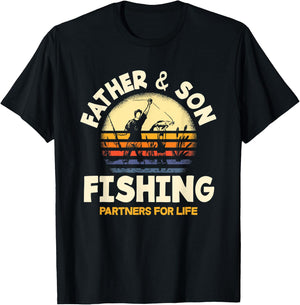 Father and Son Fishing Partners For Life Funny Fishing T-Shirt - T-Shirt | Black