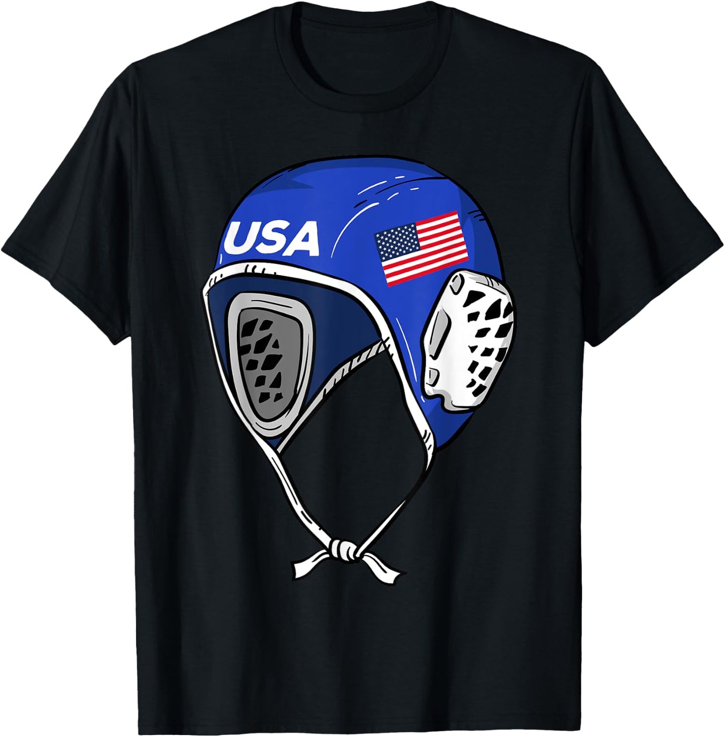 Water Polo Cap Patriotic Player American Flag Swimmer Fan T-Shirt - T-Shirt | Black