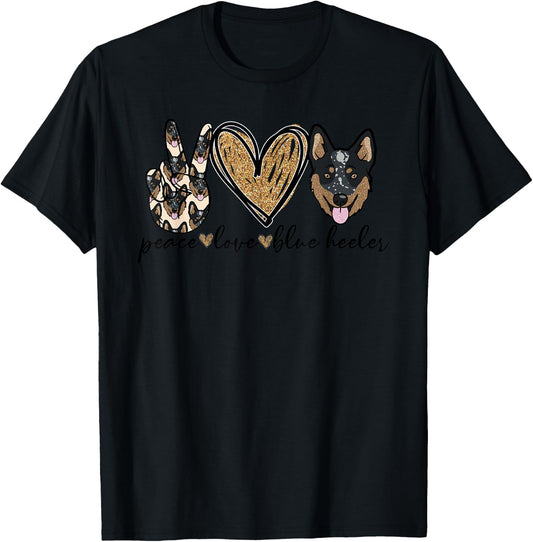 Peace Love Blue Heeler T-Shirt - T-Shirt | Black
