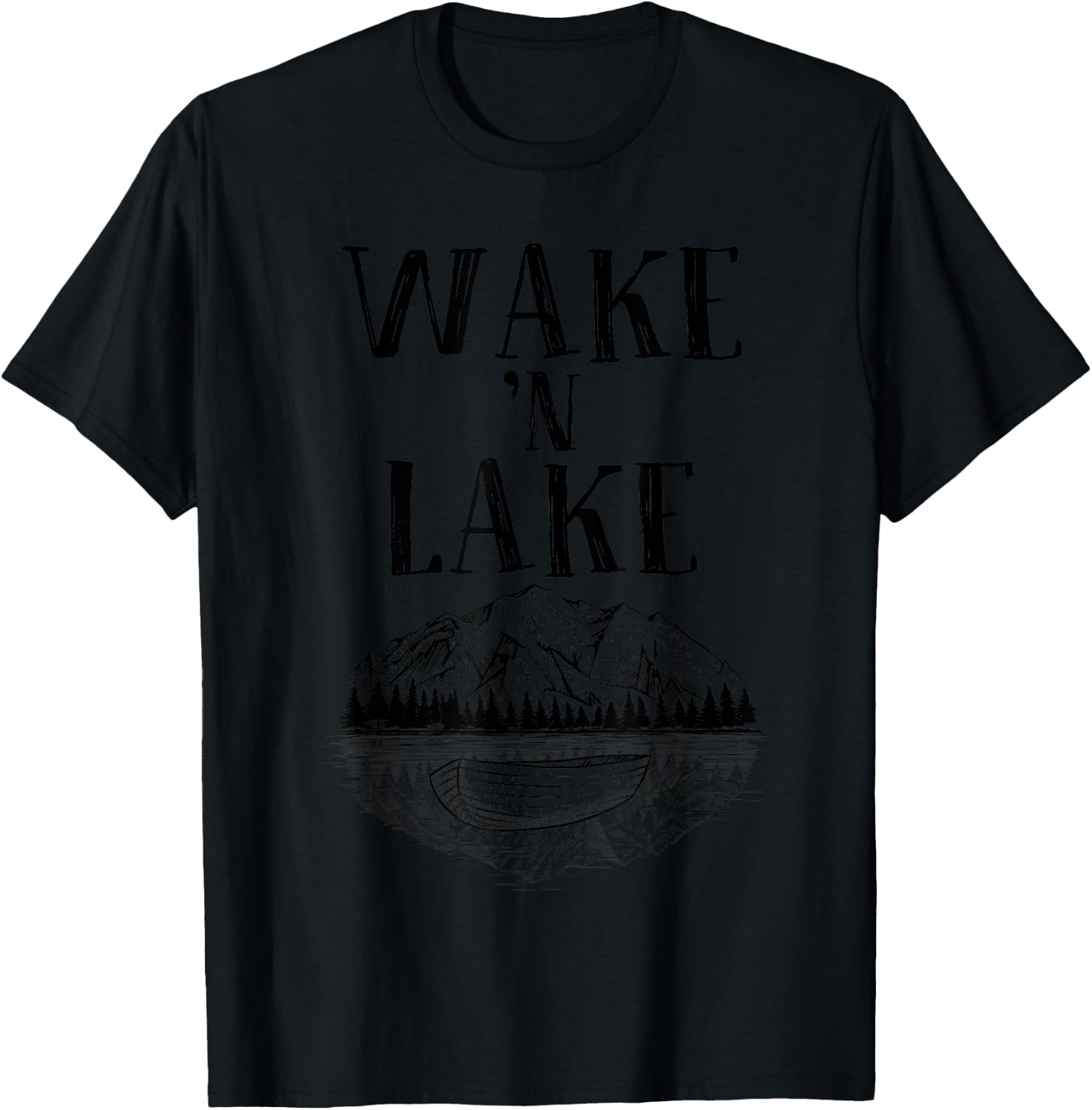 Funny Wake 'n Lake Camping Gift Women Boys Girls Kid T-Shirt - T-Shirt | Black