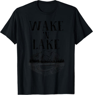 Funny Wake 'n Lake Camping Gift Women Boys Girls Kid T-Shirt - T-Shirt | Black