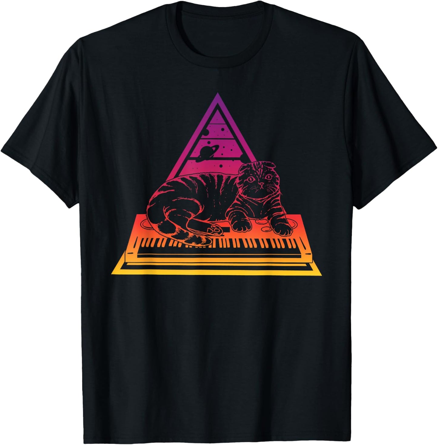 Techno Synth Analogue Cat Synthesiser Men Women T-Shirt - T-Shirt | Black