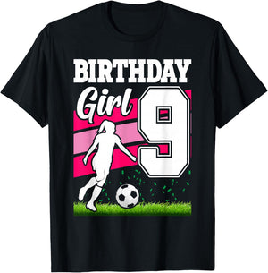 9 Year Old Soccer Birthday Party Theme 9th For Girl T-Shirt - T-Shirt | Black