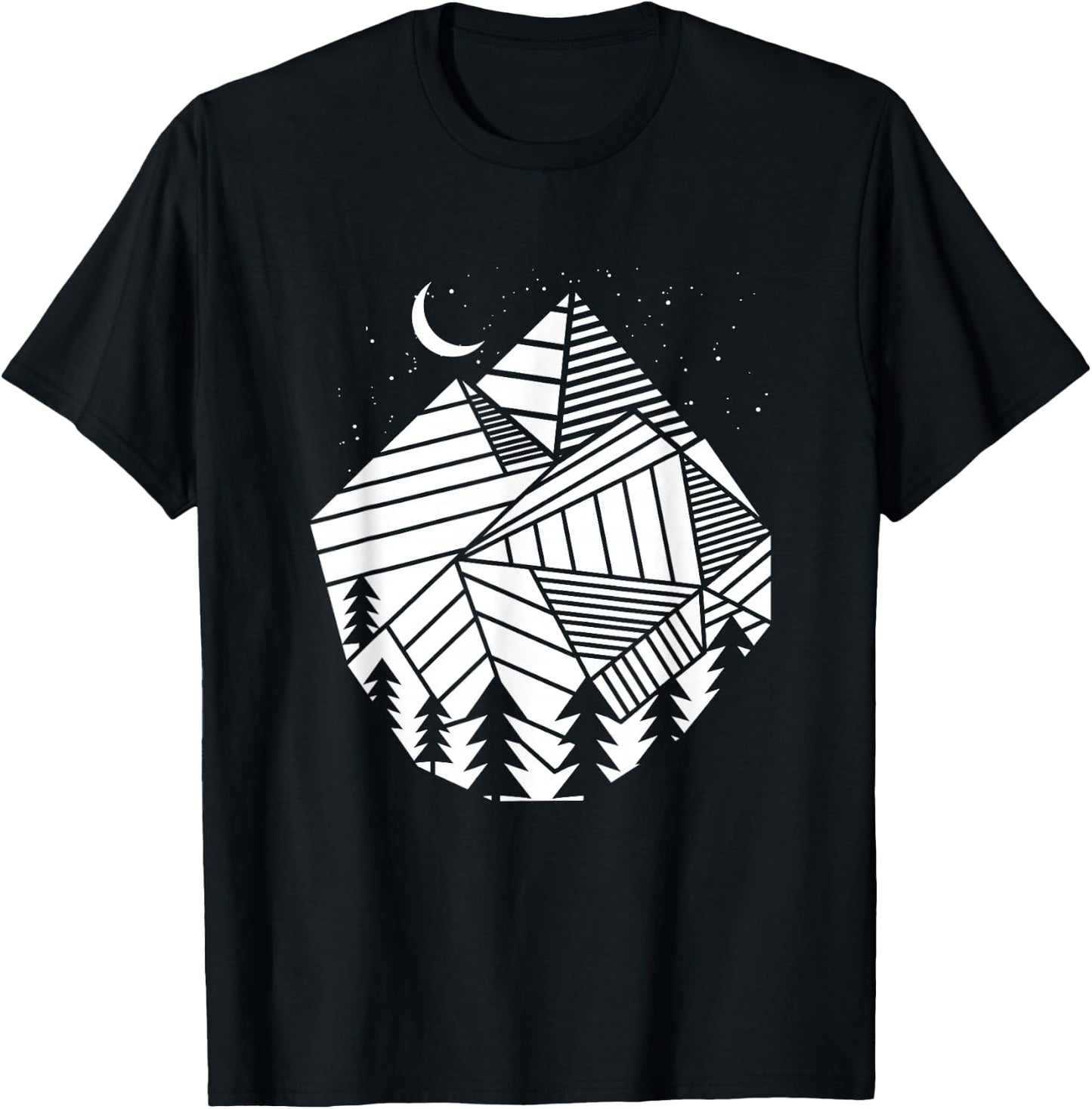 Hiking Polygon Mountains Trees - Geometric Shapes Hike Hiker T-Shirt - T-Shirt | Black