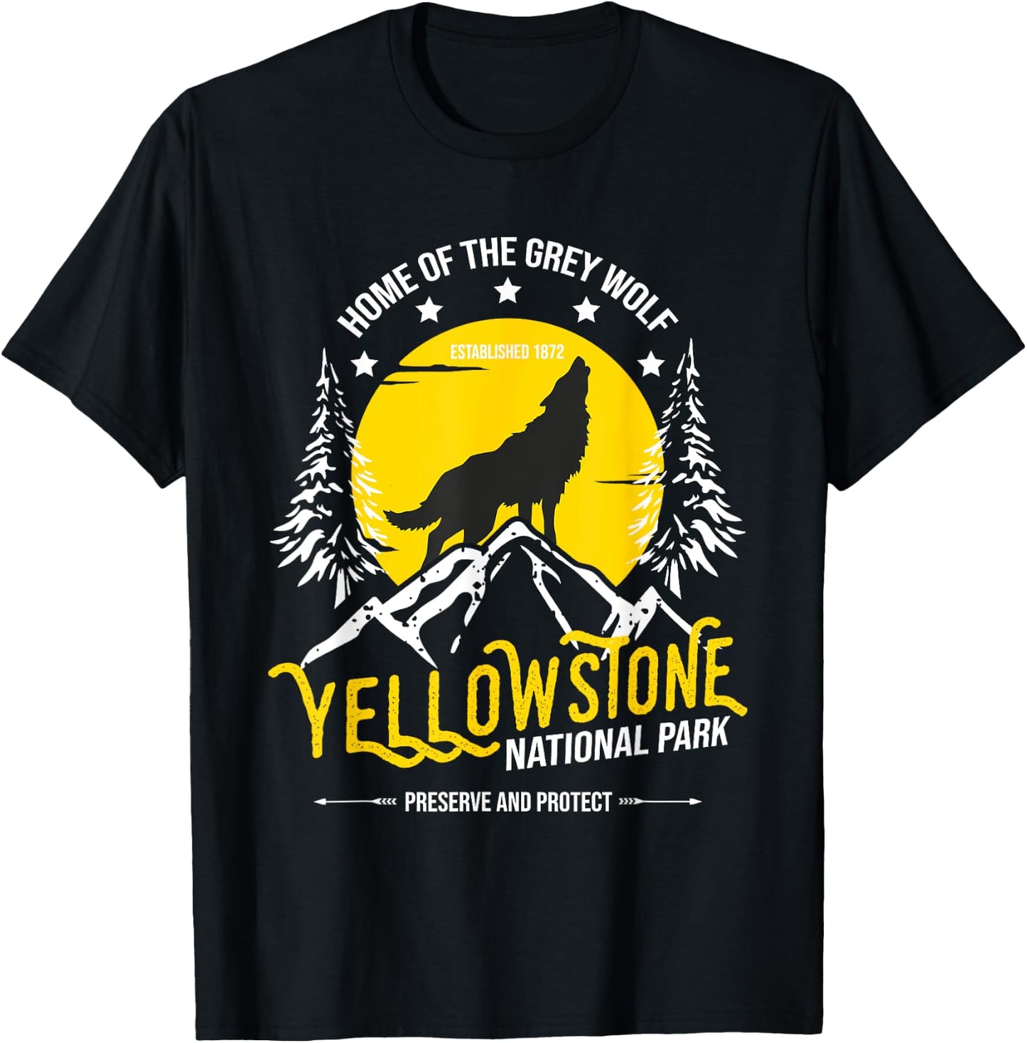 Yellowstone National Park Grey Wolf - Hiking & Camping Lover T-Shirt - T-Shirt | Black