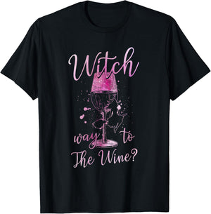 Wine Pun - Witch Way to The Wine T-Shirt - T-Shirt | Black
