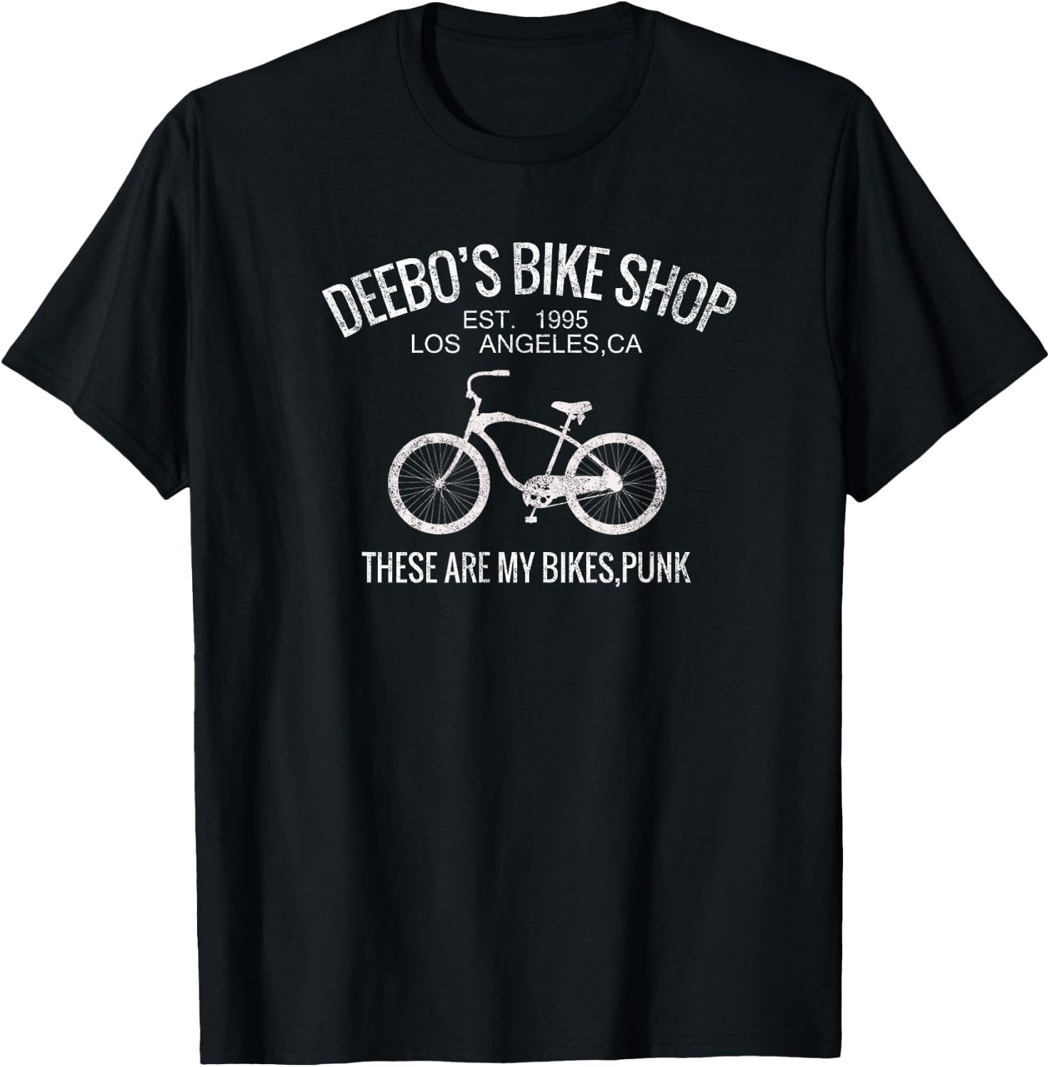 Distressed Bicycle Rider Deebo's Bike Shop Funny Parody T-Shirt - T-Shirt | Black