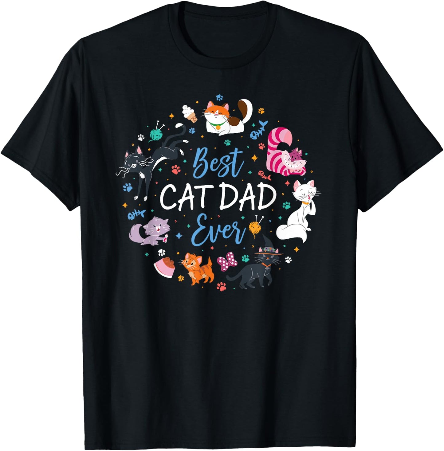 Disney Pet Parent Father’s Day Disney Cats Best Cat Dad Ever T-Shirt - T-Shirt | Black