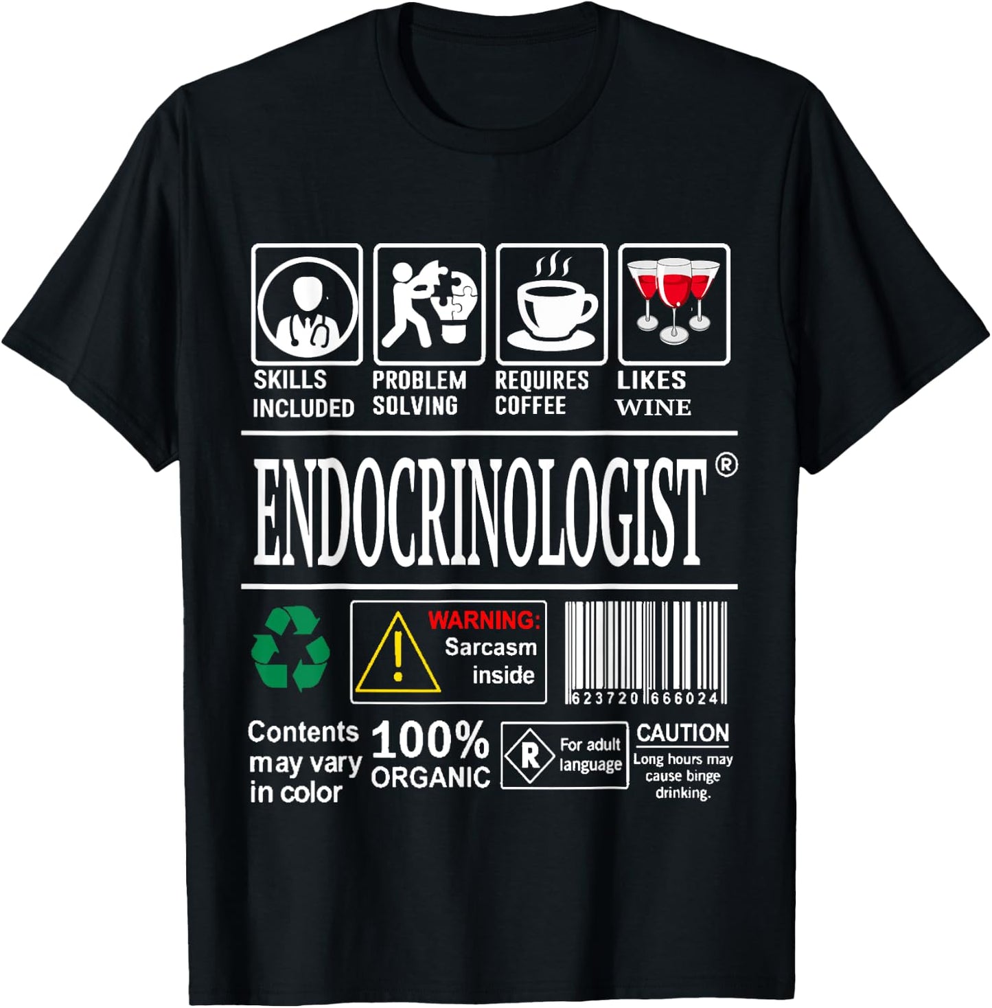 Endocrinologist Doctor Warning Skills Coffee Wine Sarcasm T-Shirt - T-Shirt | Black