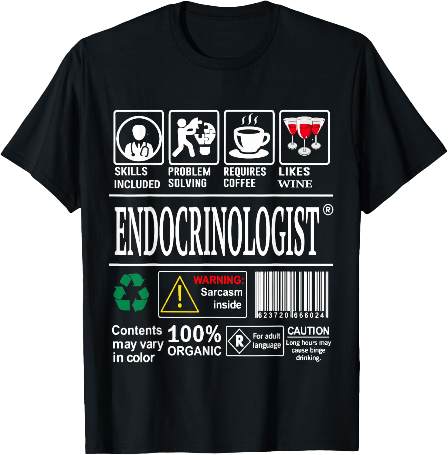 Endocrinologist Doctor Warning Skills Coffee Wine Sarcasm T-Shirt - T-Shirt | Black