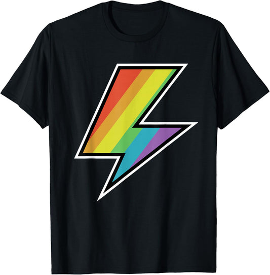 Cool Vintage Rainbow Lightning Bolt LGTBQ Pride T-Shirt - T-Shirt | Black