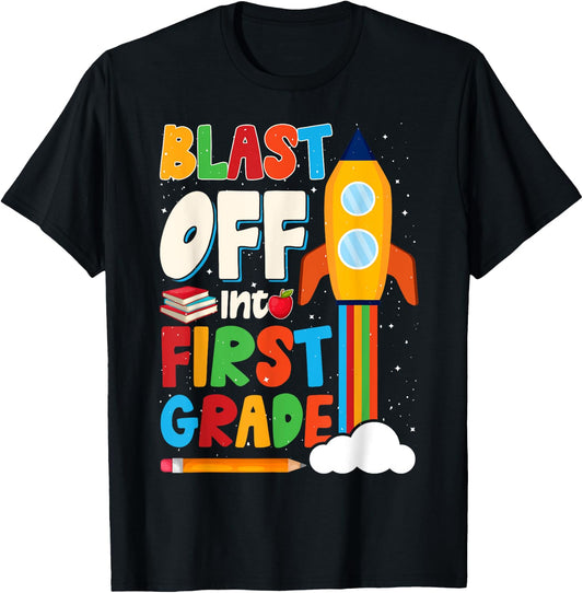 Blast Off Into 1st Grade First Day of School Kids T-Shirt - T-Shirt | Black