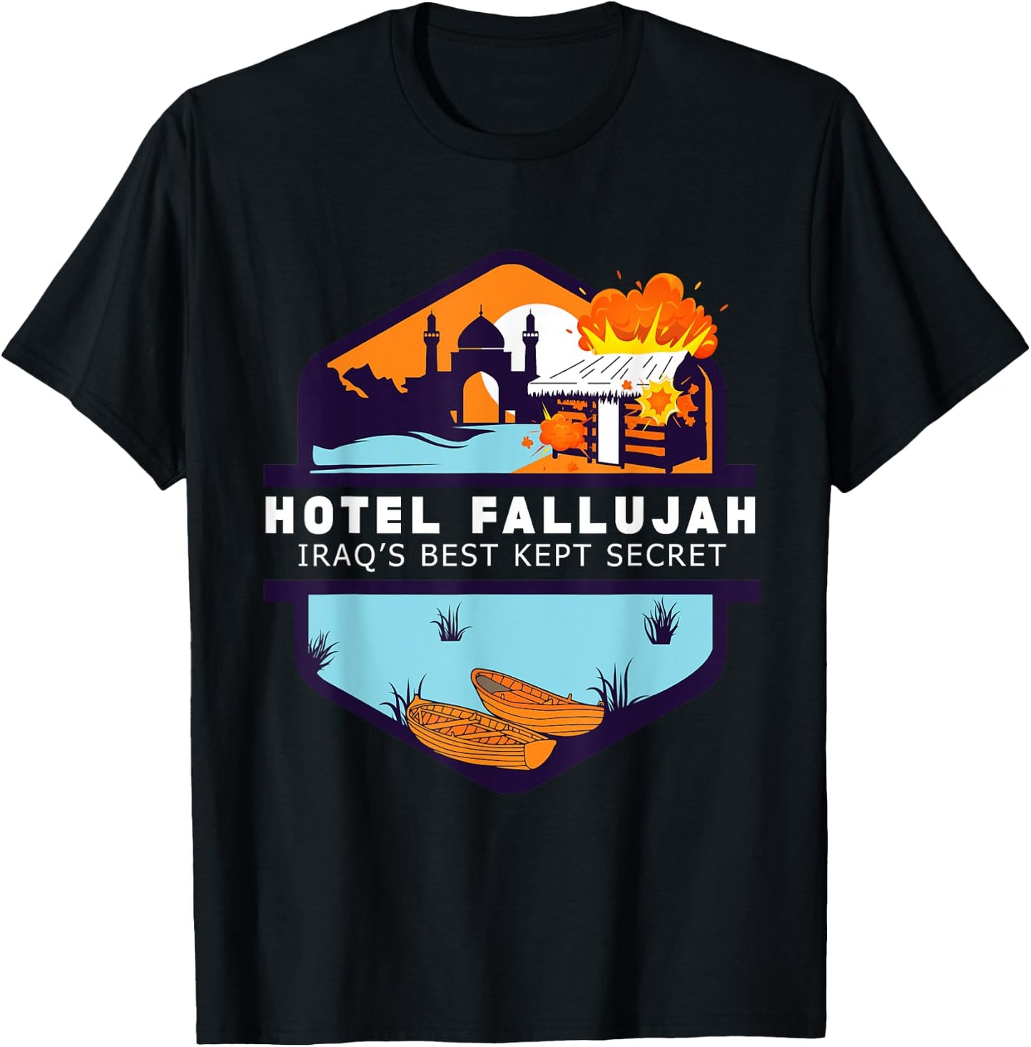 Hotel Fallujah Iraq's Best Kept Secret Funny Gulf War Vet T-Shirt - T-Shirt | Black