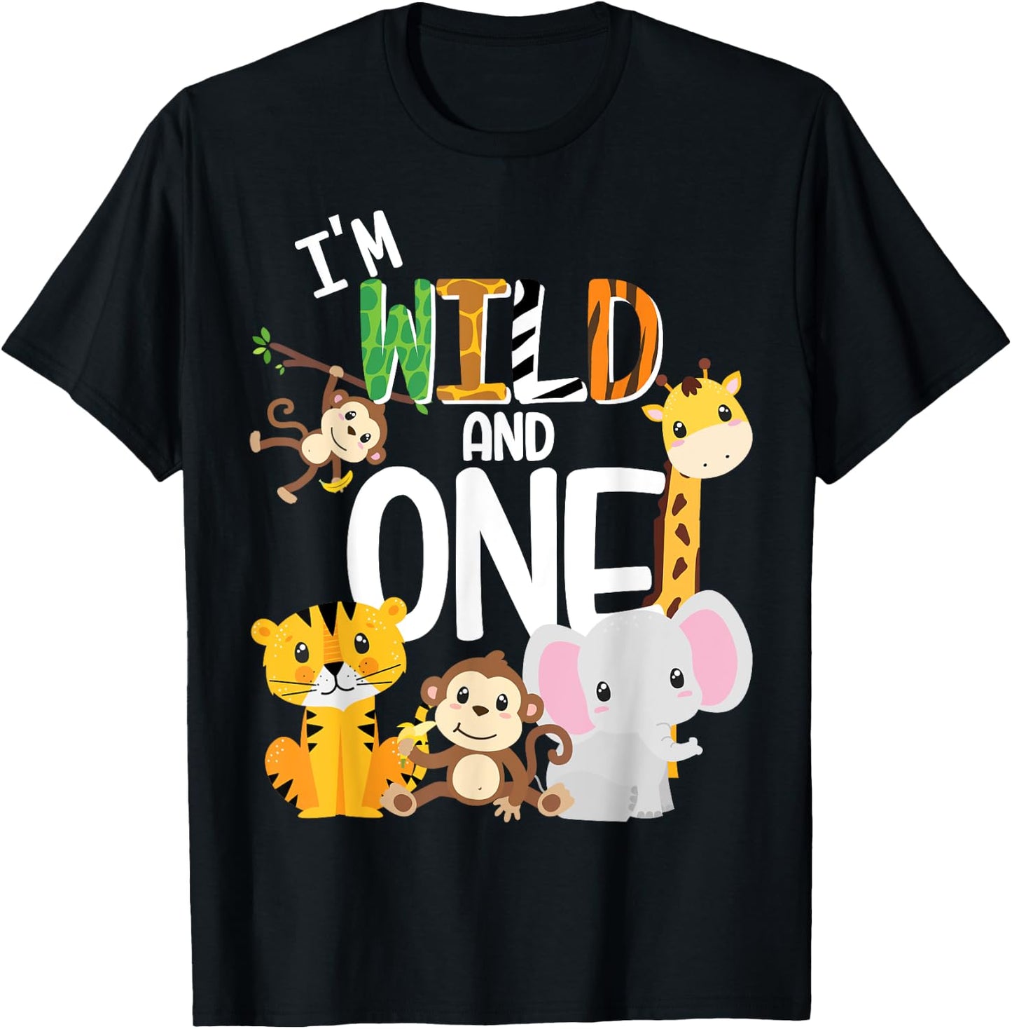 I'm Wild and One Zoo Theme Birthday Safari Jungle Animals T-Shirt - T-Shirt | Black
