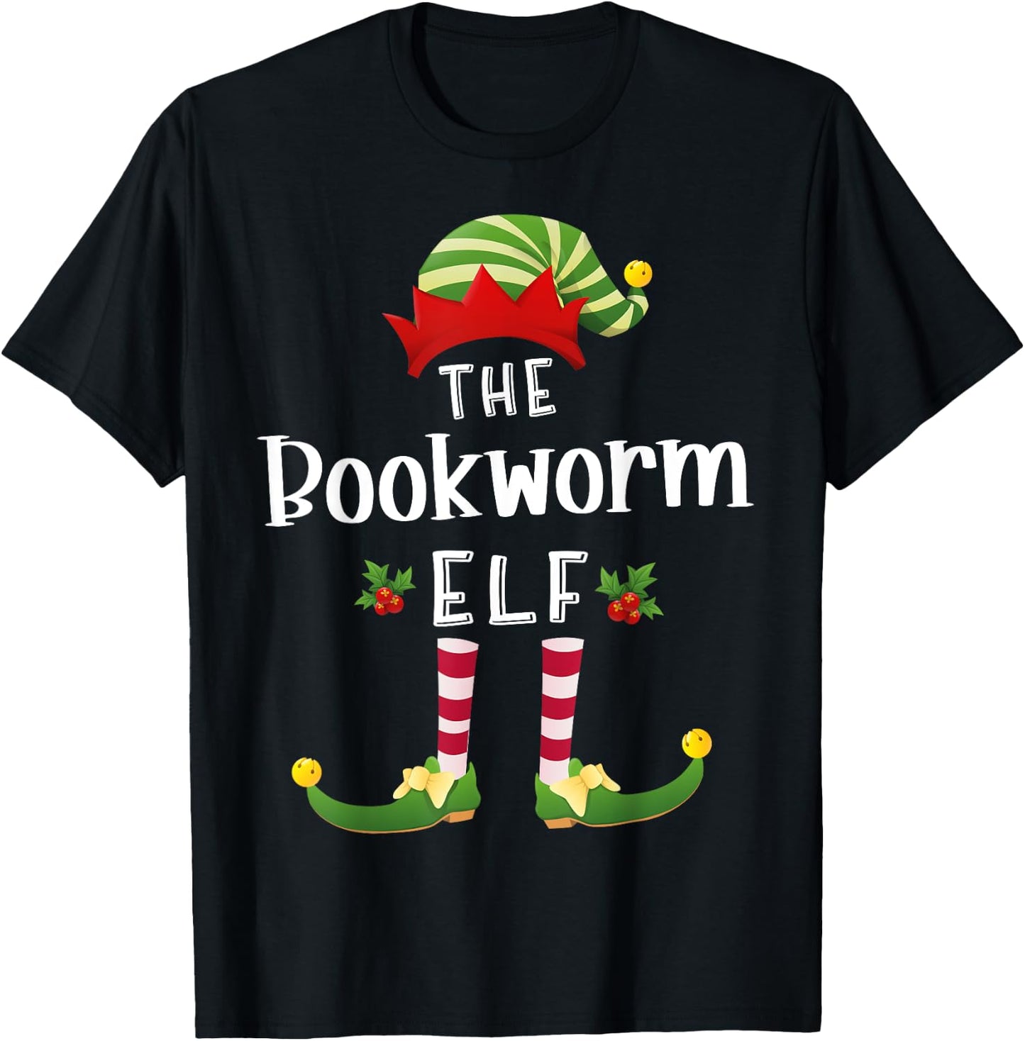 Bookworm Christmas Elf Matching Pajama X-Mas Party T-Shirt - T-Shirt | Black