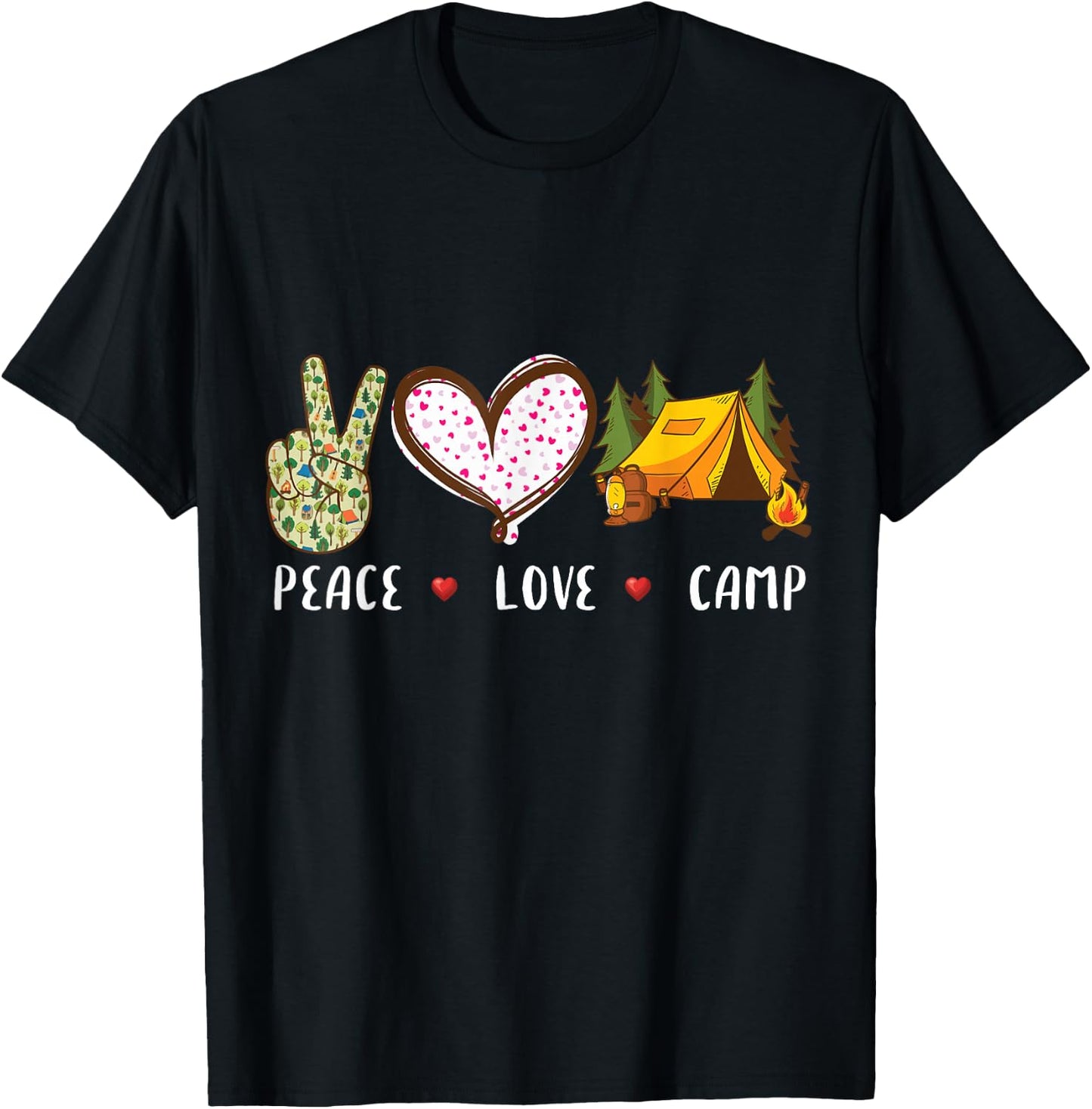 Peace love camp gift women kids camping campers T-Shirt - T-Shirt | Black