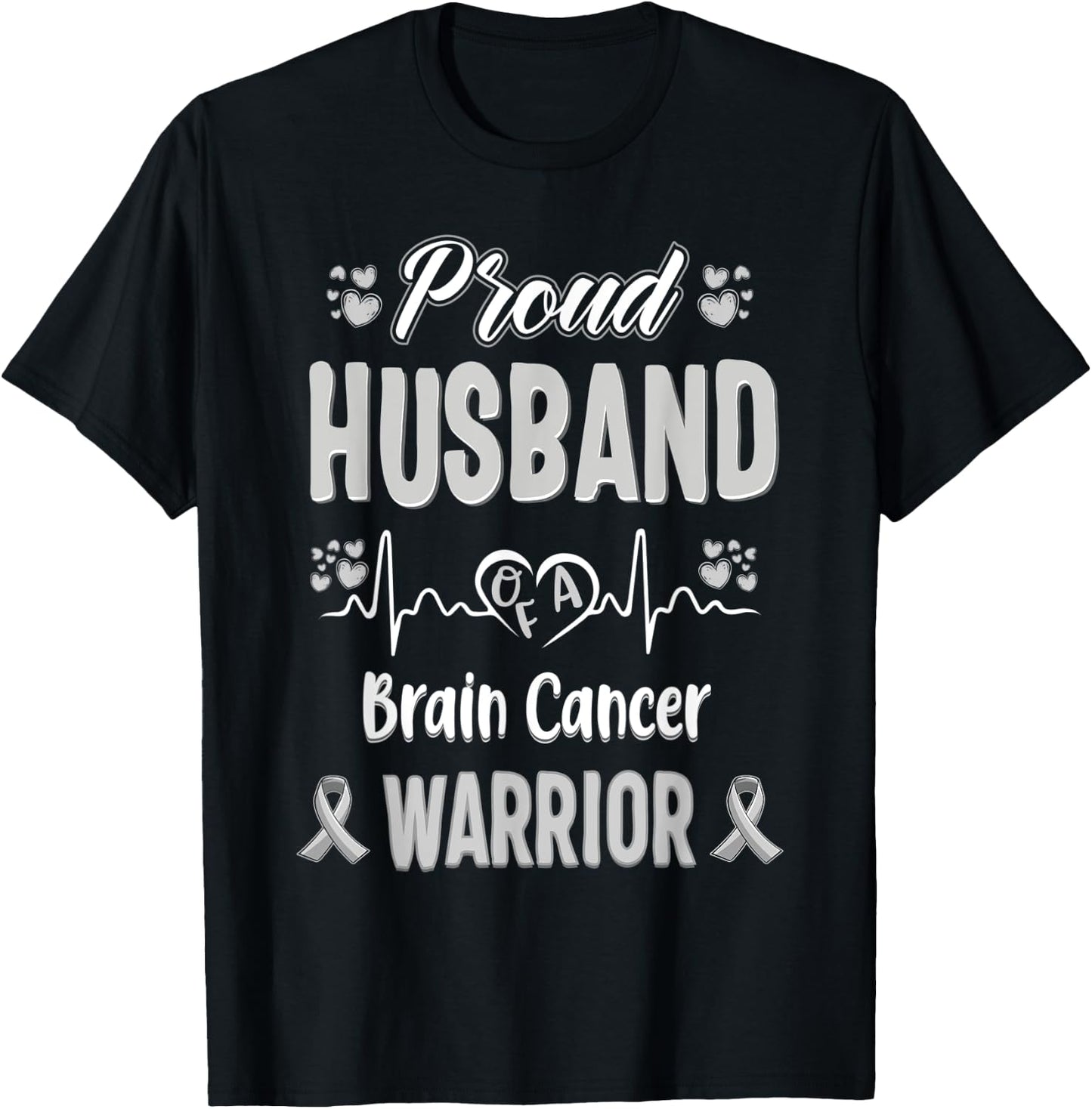 proud Husband Brain cancer warrior awareness ribbon Grey T-Shirt - T-Shirt | Black