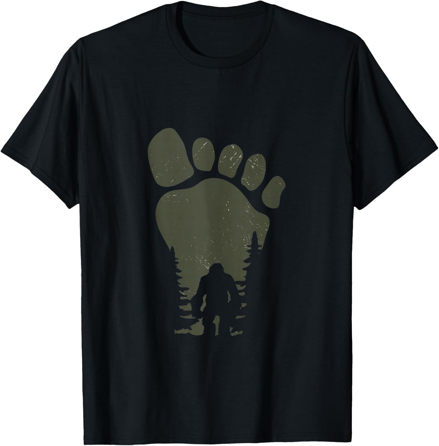 Sasquatch Or Bigfoot In The Forest Footprint T-Shirt - T-Shirt | Black