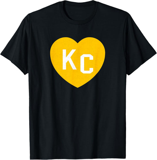 Hearts Red Kansas City Kc Heart Love KC Initials Red Yellow T-Shirt - T-Shirt | Black