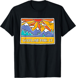 Woodland Park, CO Colorado Mountains Outdoor art retro sunse T-Shirt - T-Shirt | Black