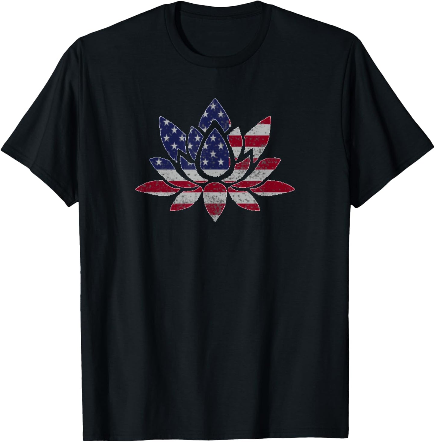 Patriotic USA Flag Lotus Flower Yoga Meditation July 4th Men T-Shirt - T-Shirt | Black