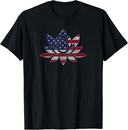 Patriotic USA Flag Lotus Flower Yoga Meditation July 4th Men T-Shirt - T-Shirt | Black