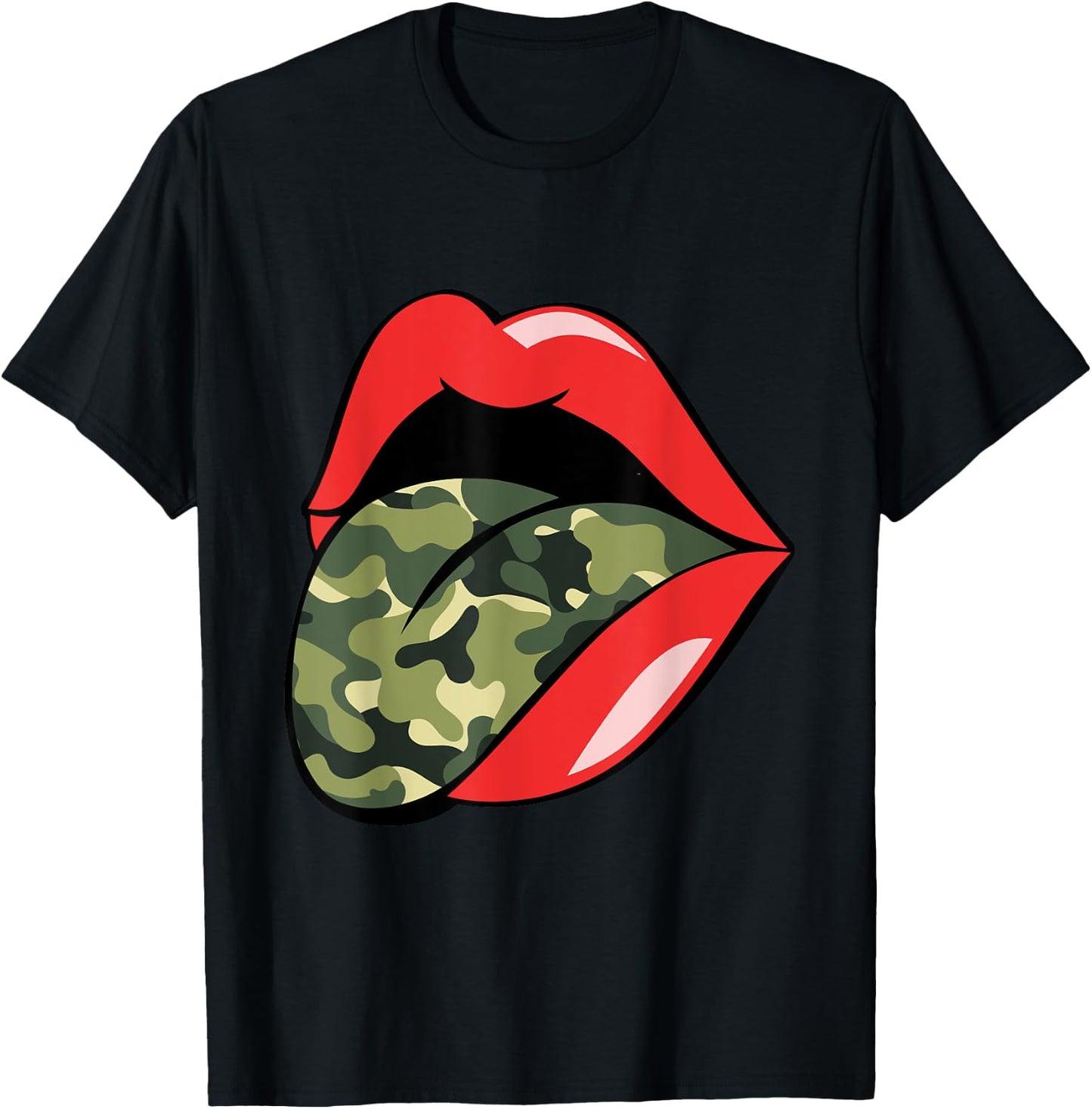Red Lips Tongue Camouflage Military Trendy Grunge Funny T-Shirt - T-Shirt | Black