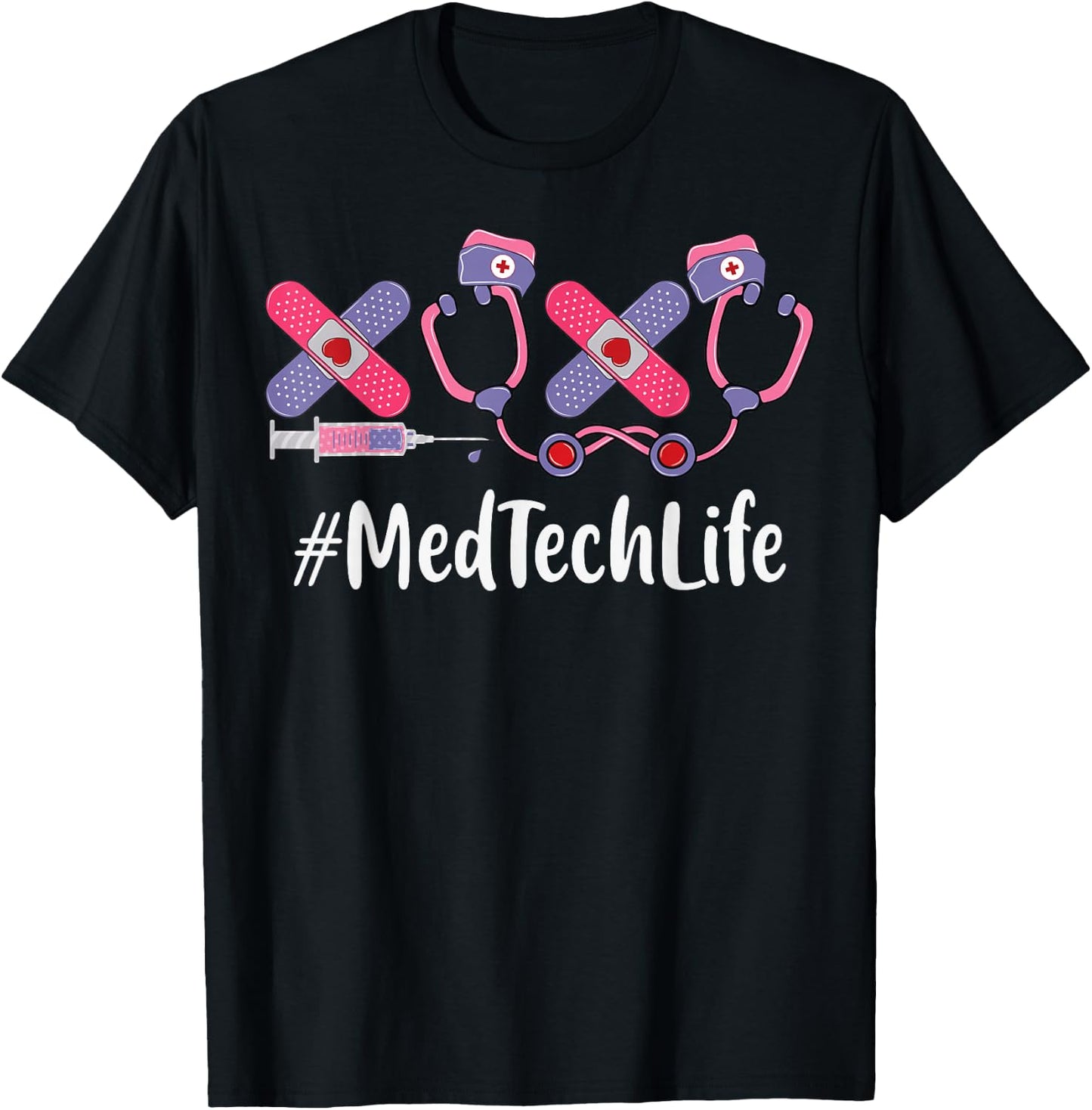 Med Tech Valentines Day Women Heart Stethoscope Appreciation T-Shirt - T-Shirt | Black
