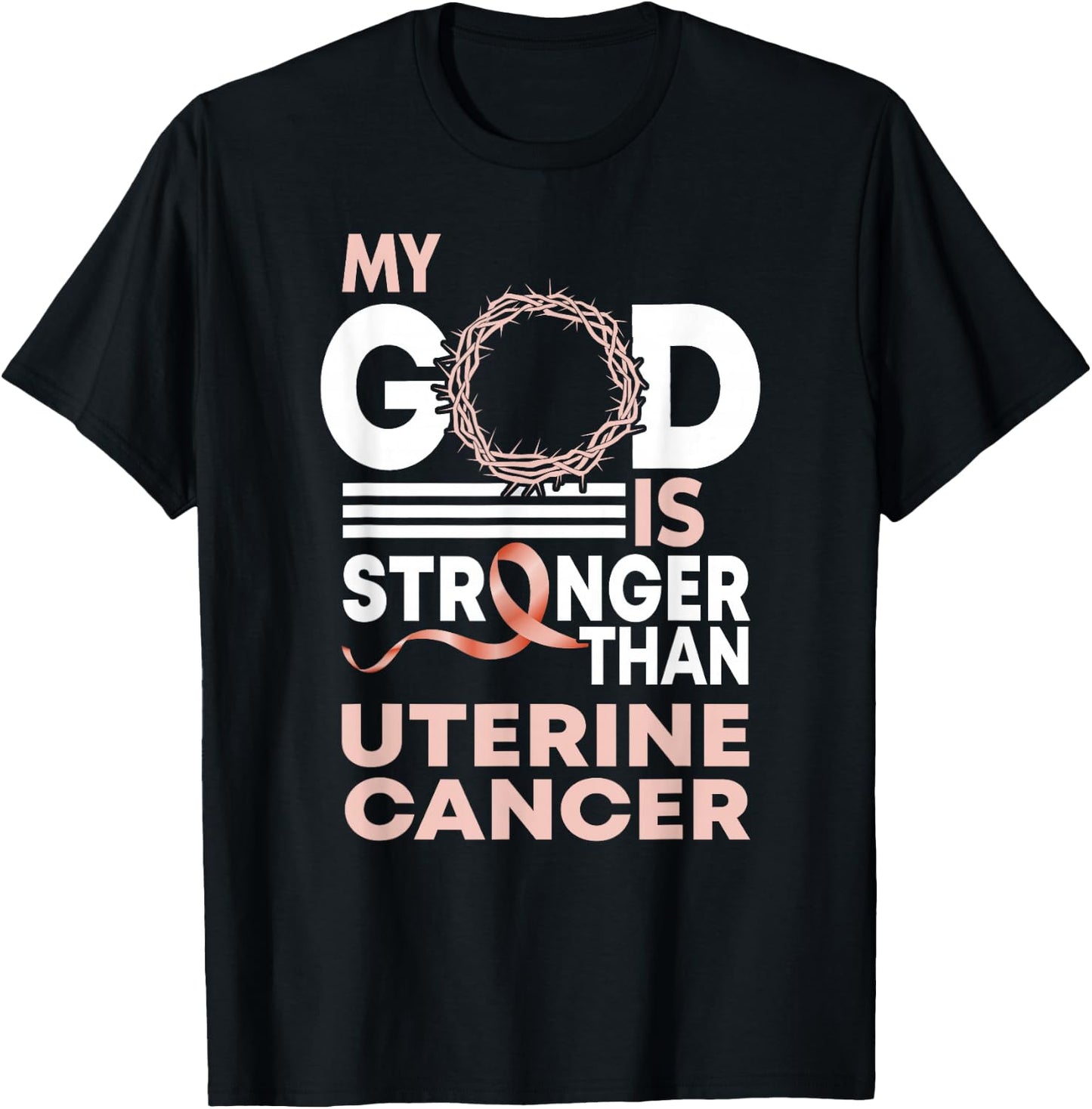 Faith My God Is Stronger Than Uterine Cancer Awareness T-Shirt - T-Shirt | Black