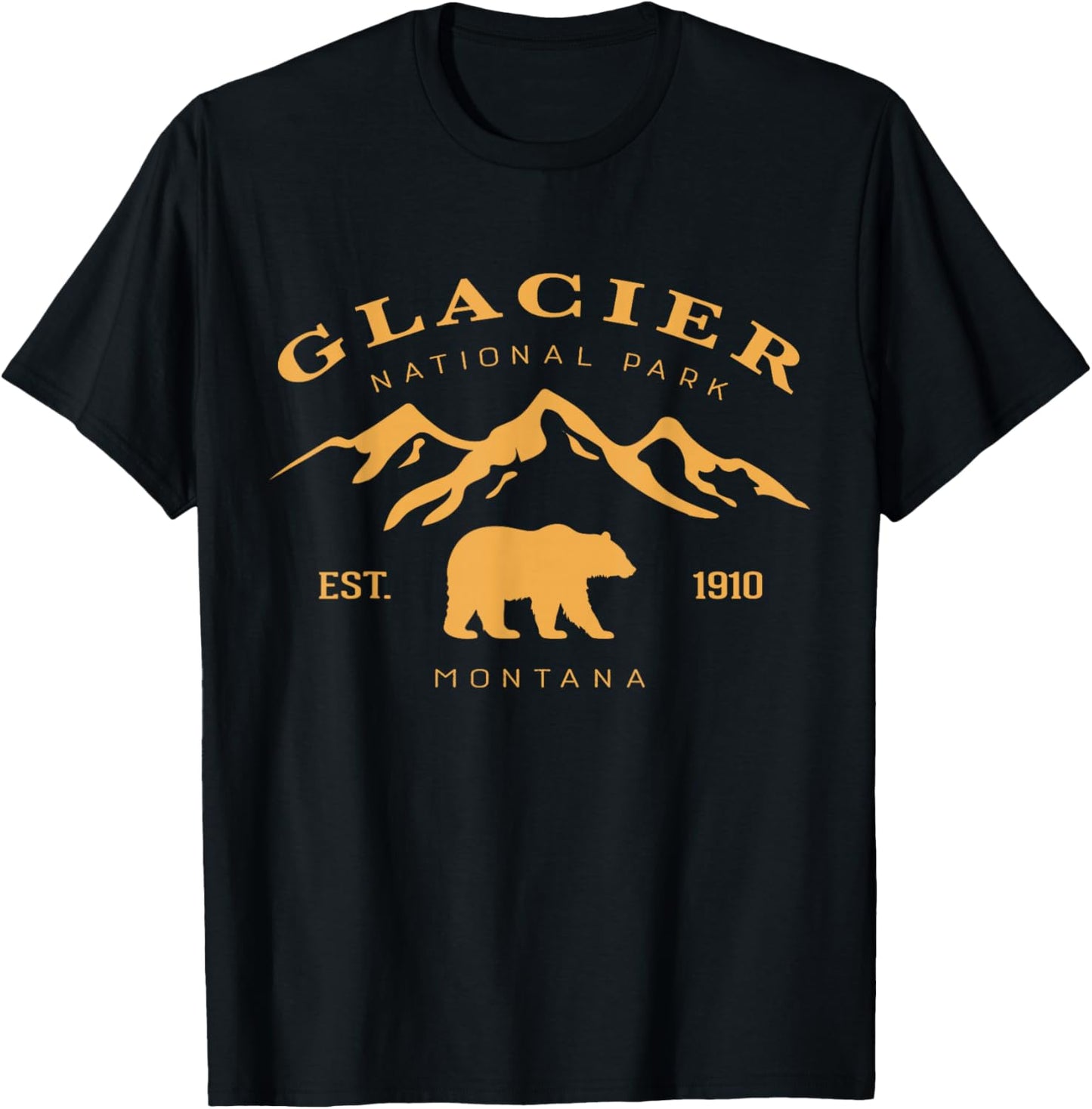 Retro Vintage Glacier National Park for kids Hiking Camping T-Shirt - T-Shirt | Black
