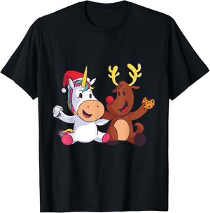 Reindeer Rudolph Christmas Ren Red Nosed Unicorn Gift T-Shirt - T-Shirt | Black