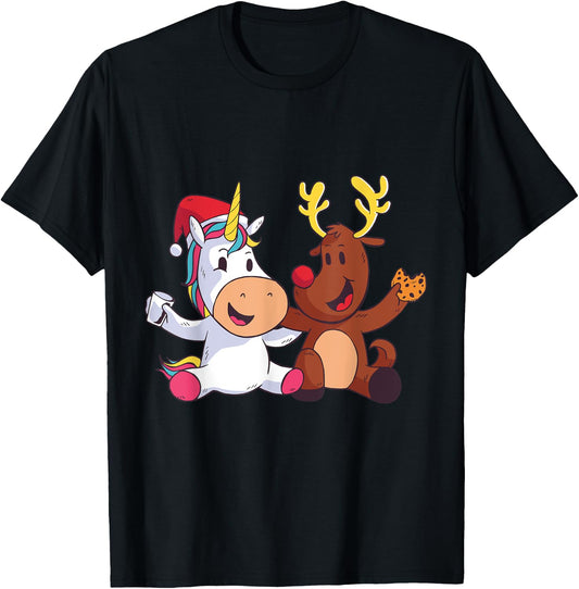 Reindeer Rudolph Christmas Ren Red Nosed Unicorn Gift T-Shirt - T-Shirt | Black