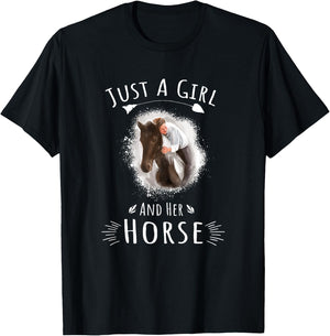 Just A Girl And Her Horse Quote Horseback Riding T-Shirt - T-Shirt | Black
