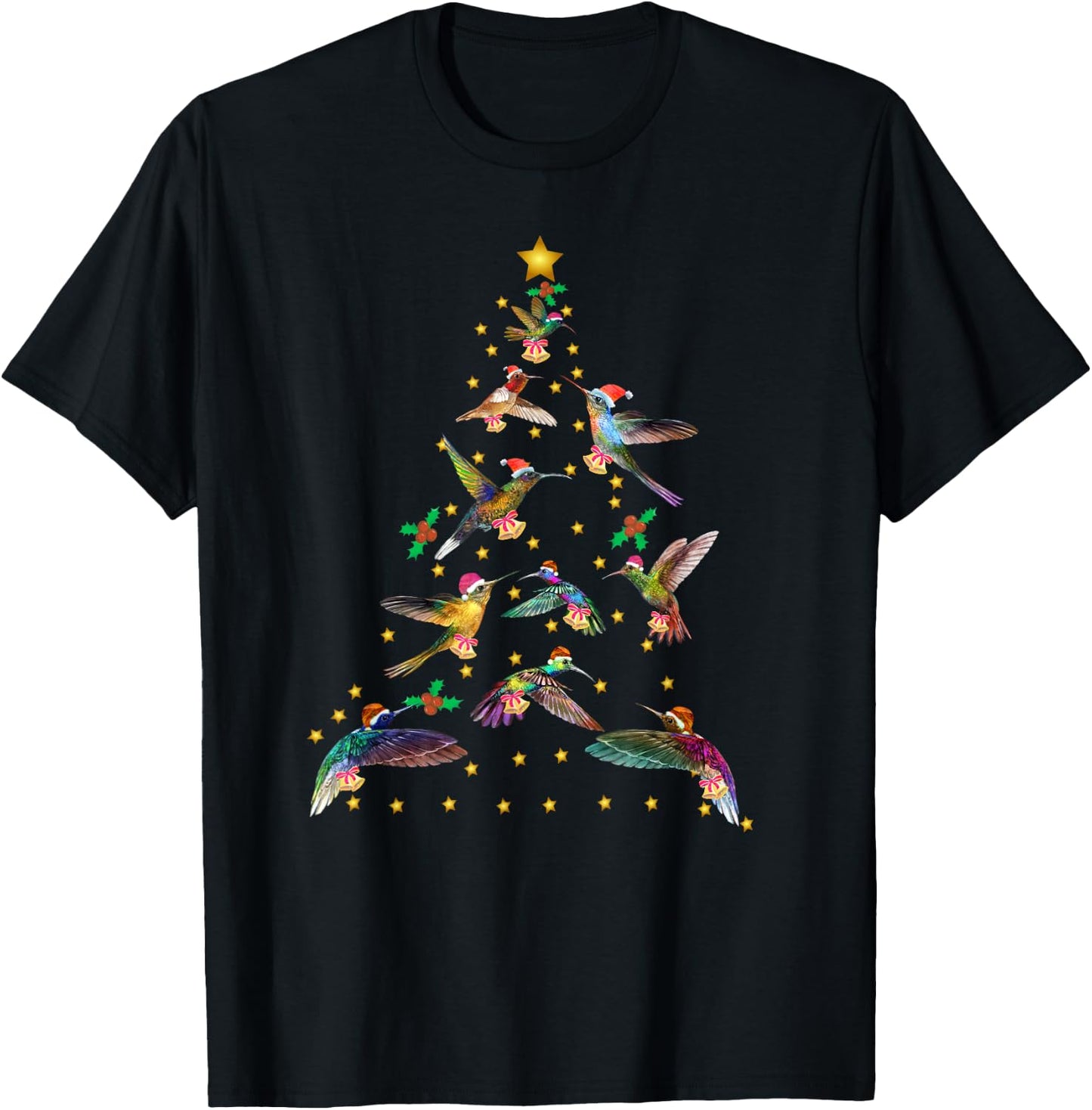 Watercolor Hummingbird Christmas Tree for Bird Lover T-Shirt - T-Shirt | Black