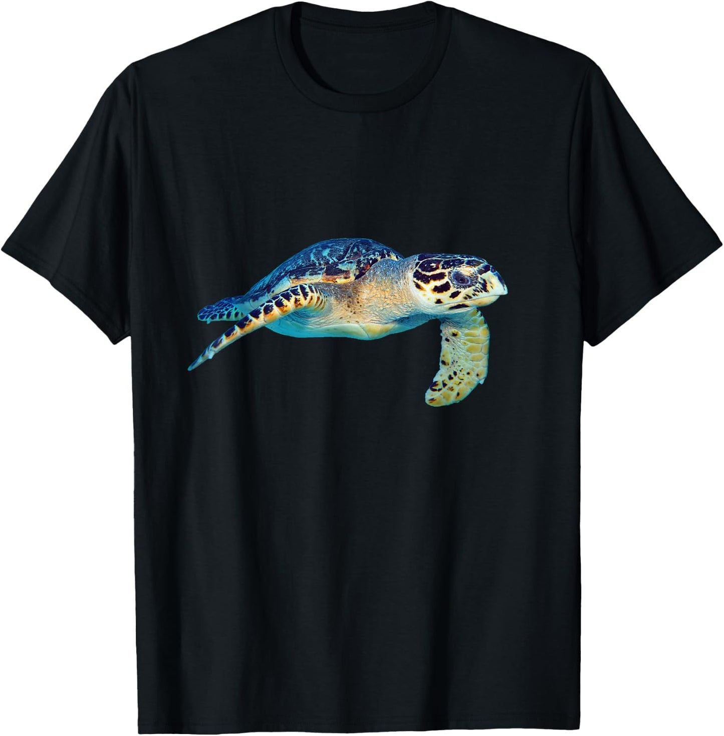 Friendly Sea Turtle Swimming Underwater Photo Art Cutout T-Shirt - T-Shirt | Black