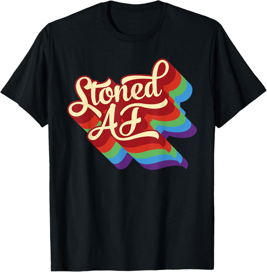 Retro 70s Stoned AF Cannabis T-Shirt - T-Shirt | Black