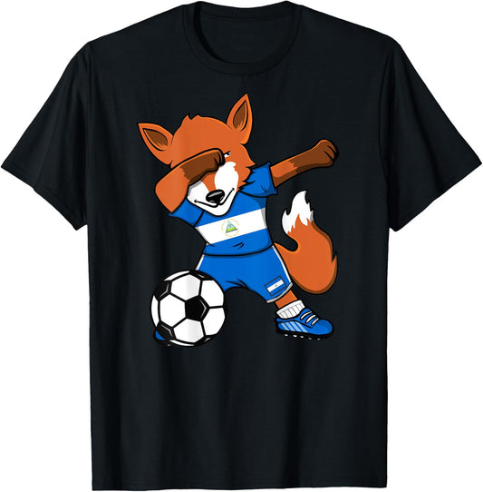 Dabbing Fox Nicaragua Soccer Fans Jersey Nicaragua Football T-Shirt - T-Shirt | Black