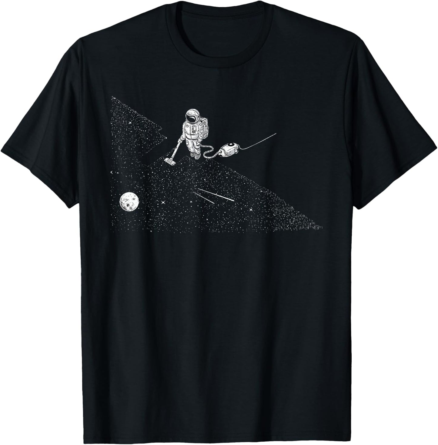 Astronaut Vacuuming Stars Funny Galaxy And Stars T-Shirt - T-Shirt | Black