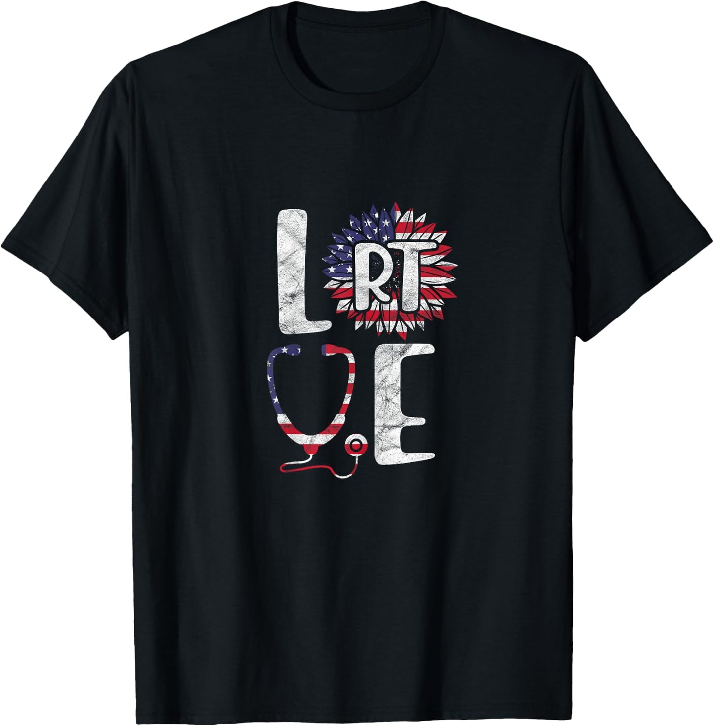 Love RT Respiratory Therapist 4th of July Patriotic Nurse Women T-Shirt - T-Shirt | Black
