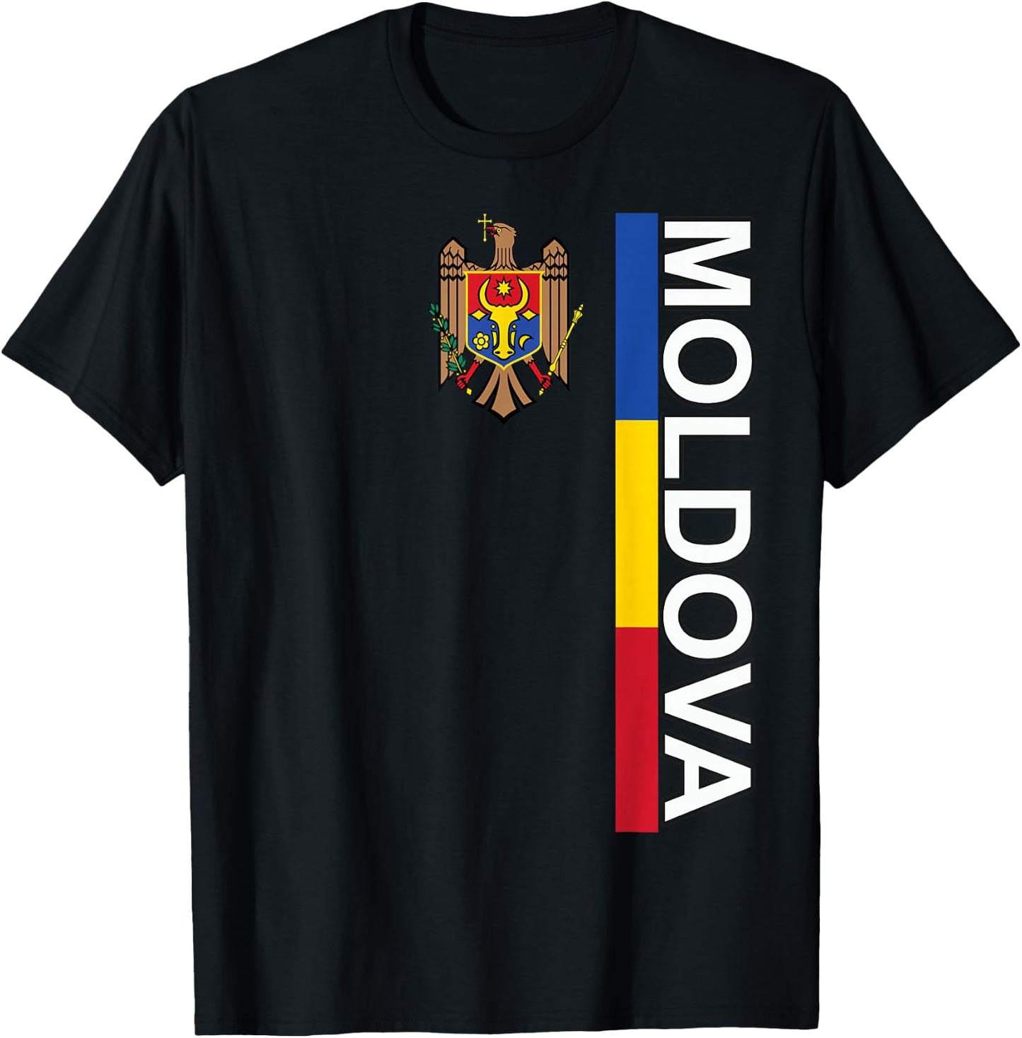 Moldovan Flag Left with Moldova Emblem T-Shirt - T-Shirt | Black